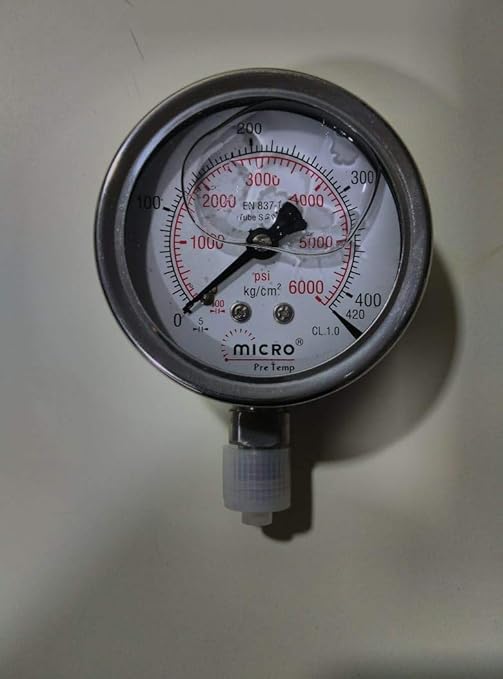 MICRO Pre Temp Glycerine Filled Pressure Gauge 50 mm Dial Bottom