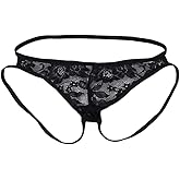 ABAFIP Men's Lace Sissy Thong Panties Low Rise Sheer G-string Backless Tangas Crossdressing Lingerie Underpants