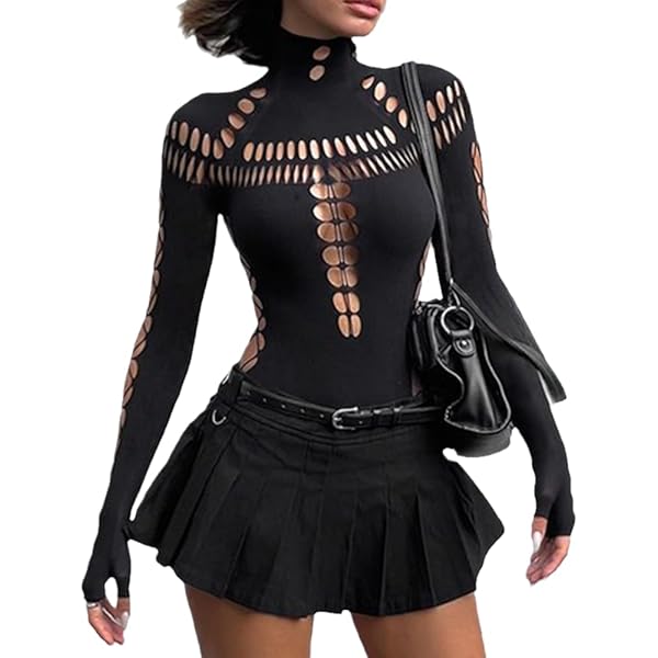 Amazon.com: ENFUSO Cyber Y2k Punk Sexy Hollow Out Bodysuits