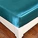 HollyHOME Silky Soft Luxury 4 Piece Deep Pocket Full Satin Sheet Set, Free Fitted Sheet Straps Included, Teal