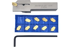 KINRITE 5/8in 3/4in Indexable Lathe Grooving Parting Holder with 10 Pieces GTN- SP200 SP300 Heavy Duty Nickel Plated ZQ1616/2020R02/03 Right -Hand Cut Off Tool Carbide Inserts (5/8" ZQ1616R03 Holder + SP300)
