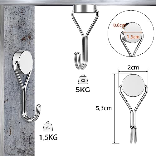 ® Ganci magnetici, 6 pezzi ganci magnetici argento extra forti per cucina, gadget, camera da letto, armadietti, ufficio, frigorifero, appendere luci decorative, barbecue, attrezzi da giardino –
