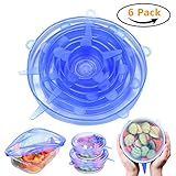 6-Pcs/1 Set Silicone Stretch Lids Reusable, Storage Containers Covers for Stretchable Durable and Expandable, Food Keeping Fresh, Dishwasher, Microwave, Freezer and Oven Safe to Fit Various Sizes Blue