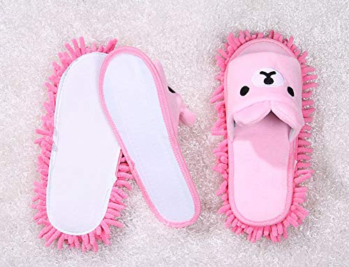 Liitrton 1 Pair Washable Mop Slippers Shoes Microfiber Chenille Reusable Dust Dirt Hair Cleaner for Office House Polishing Cleaning (Pink)
