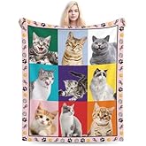 Cute Cat Blanket Gifts for Women Girls, Funny Cartoon Kitten Plush Throw Blanket Soft Cozy Flannel Cat Lover Decor Gifts for Kids Teens Sofa Bed Couch 50"x60"
