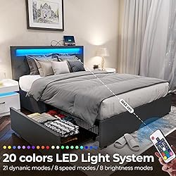 Rolanstar Queen Size Bed Frame with LED Lights and
