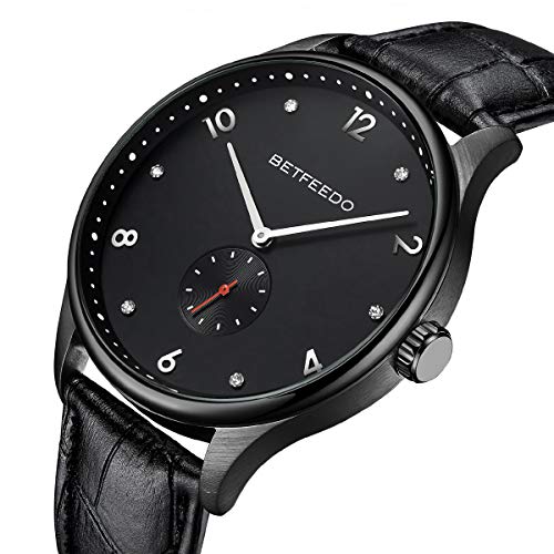 BETFEEDO Luxury Men's Wrist Watch, Genuine Leather Watch Band - 44mm Analog Watch - Japanese Quartz Movement