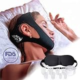 Sleepy Cat Set of Anti Snoring Chin Strap Nose Vents and Eye Mask, Snoring Solution, Adjustable and Flexible for Sleeping for Men Women black