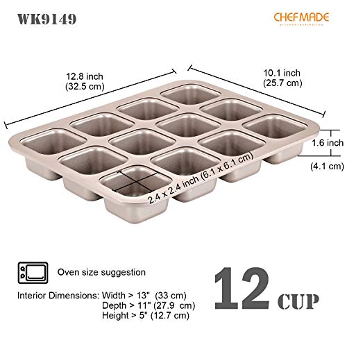 CHEFMADE Brownie Cake Pan, 12Cavity NonStick Square Muffin Pan