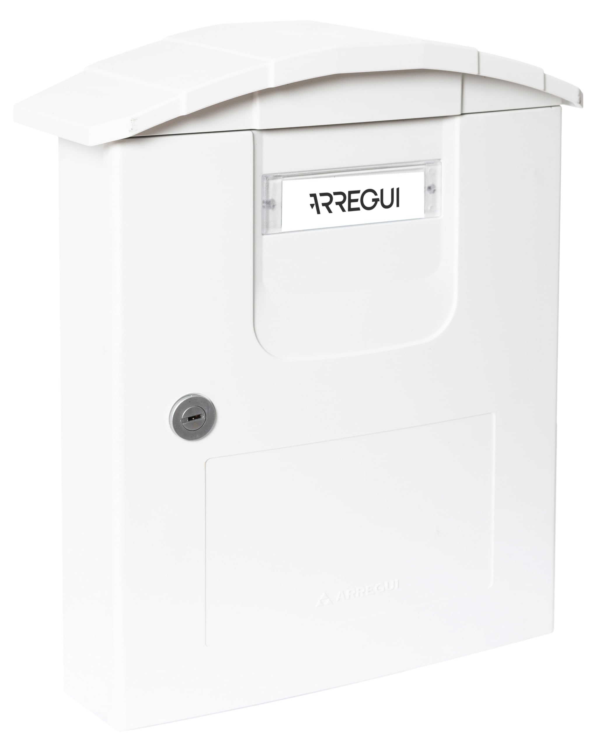 ARREGUI Letter Box Made of Highly Durable Plastic, Size M (DIN A4), Weather and Corrosion Resistant, Wall Letter Box with Name Plate and Protective Flap, Easy Assembly, White, 34.5 x 29 x 12 cm