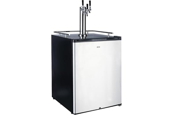 HCK Kegerator, 24 inch Outdoor Undercounter Refrigerator, 2 in 1 Full Size Beer Kegerator with 3 Taps Draft Beer Dispenser, Freestanding, Stainless Steel Door, Ideal for Patio and Outdoor Kitchen