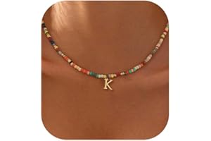 Fwlisesa Colorful Initial Necklaces for Women, 14k Gold Plated Summer Initial Necklace Cute Beach Letter Necklace Personalized Gold Necklaces for Women Trendy Preppy Gold Jewelry for Womens