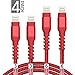 AHGEIIY Lightning Cable,Certified Charger Cable for iPhone,4Pack [3.3FT 6.6FT] Nylon Braided USB Lightning Cable for iPhone X,8 Plus,8,7 Plus,7,6 Plus,6,6S Plus,6s,5,iPad and More(red)