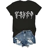 Women's Vintage Floral T Shirt Wildflower Graphic Loose Tees Short Sleeve Casual Tops