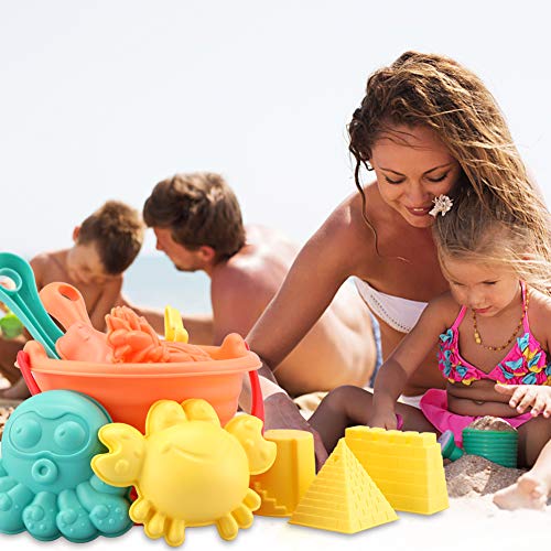image for SANNA Toddlers Beach Toys Kids, 15Pcs Sand Toy Set with Beach Bucket a