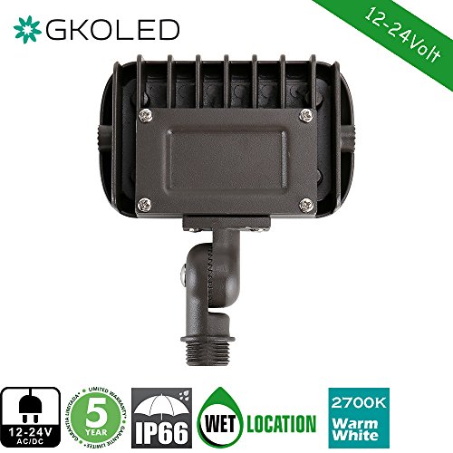 GKOLED 7W Outdoor LED Low Voltage Landscape Lighting Flood Light, 2700K, 550Lumen, 12-24VAC, 1/2" Adjustable Knuckle Mount