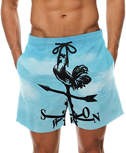 Merbar Men's Weather Vane Rooster Beach Shorts Fashion Pockets Summer Swimming Trunks XXL