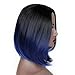 Lady Miranda Ombre Color Bob Wig Black to Blue Dark Roots Heat Resistant Synthetic Wigs No Bangs Wig for Women (Black&Blue)