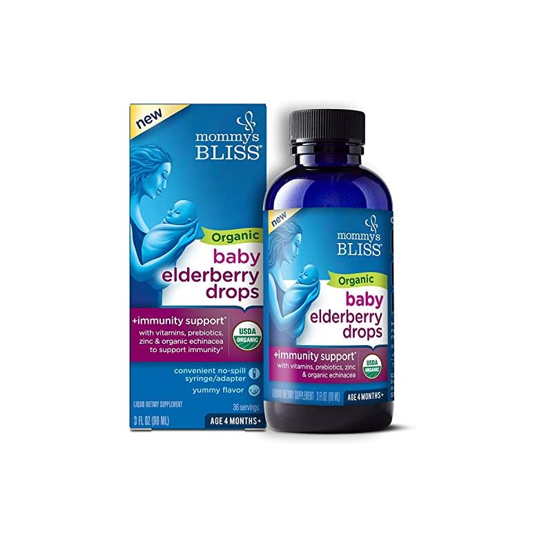 Mommy’s Bliss Organic Baby Elderberry Drops, Immunity Support with Vitamins, Prebiotics, Zinc & Organic Echinacea, Age 4… Mommy’s Bliss Organic Baby Elderberry Drops, Immunity Support with Vitamins, Prebiotics, Zinc & Organic Echinacea, Age 4…