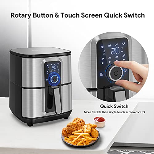 Bagotte Air Fryer, Stainless Steel Electric Hot Air Fryers Oven, 5.8QT