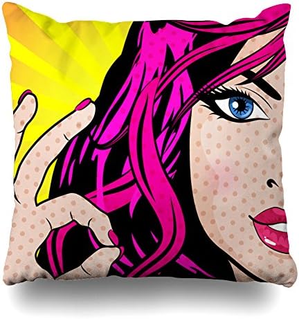 Kutita Decorativepillows Covers 20 x 20 inch Throw Pillow Covers,Pop Art Woman Perfect! Sign Hand Ok! Sign Illustr Pattern Double-Sided Decorative Home Decor Pillowcase Garden Sofa Bedroom Car
