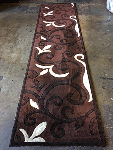 emirates Modern Long Contemporary Runner Area Rug Brown Floral Design 525 (31 Inch X 9 Feet 10 Inch)