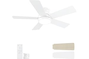 POCHFAN 42 Inch White Ceiling Fans with Lights and Remote, LED Low Profile Flush Mount Ceiling Fan for Bedroom, Living Room, Patio, Quiet DC Motor, 5 Blades