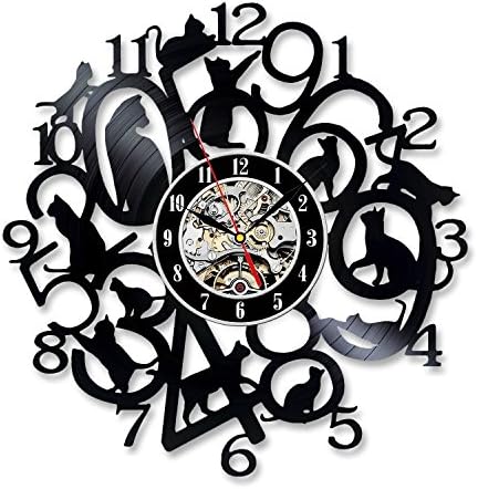 Cat Vinyl Record Designed Wall Clock, Unique Home Room Wall Decor, Best gift for Him or Her, Girlfriend or Boyfriend (Cat)