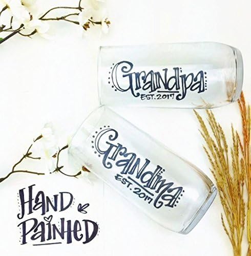 Set of 2 -Hand Painted - Grandma Grandpa Established 2017 tumbler glasses