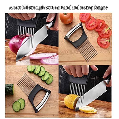 Onion Holder Slicer,Stainless Steel Onion Slicer for Potato Fruit Tomato Slicer Vegetable Slicer Kitchen Cooking  Aid Gadge Tool Cutting Chopper (Black)