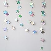 Iridescent Shining Star Hanging Garland Iridescent Hanging Sparkling Star Streamer Glitter Bunting Banner Twinkle Backdrop for Wedding Baby Shower Birthday Christmas Decorations 40 Feet