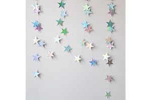 EEATOUR Iridescent Shining Star Hanging Garland Iridescent Hanging Sparkling Star Streamer Glitter Bunting Banner Twinkle Backdrop for Wedding Baby Shower Birthday Christmas Decorations 40 Feet