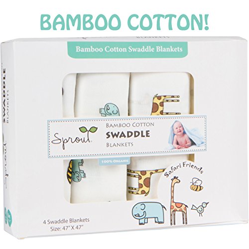 image for Sprout - BAMBOO Baby Blankets 4 Pack - Large 47” X 47” - Baby Swad