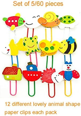 Toolist 60 Pcs Cute Cartoon Wooden Animal Paper Clip Bookmark Stationery Note Mark Office Supplies