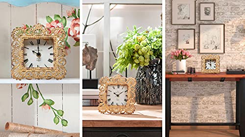 NIKKY HOME Vintage Table Clock, Shabby Chic Decorative Pewter Desk Clock Battery Operated for Living Room Bathroom Shelf, Yellow