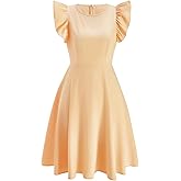 winkbay Women's Summer Ruffle Sleeve A Line Dress Elegant Crew Neck Evening Party Cocktail Dresses