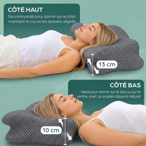 Ergonomic Memory Foam Cervical Pillow | Neck & Neck Support Pillow for Painful Cervical | Anti-Snoring Butterfly Pillow | Anti-Dust Mite Hypoallergenic | Washable Cover