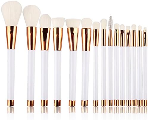 Summifit 15 Pcs Professional Makeup Brushes Set Powder Foundation Contour Blending Eyeshadow Eyeliner Bronzer Lip Brush Kit (White Rose Gold)