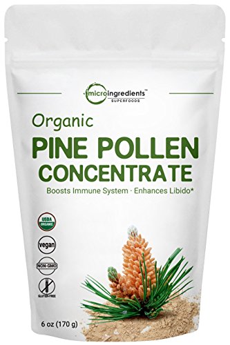 USDA Organic Pure Pine Pollen Powder, 6 Ounce, Powerfully Improves Prostate Health, Protects The Cardiovascular System and Provides Immune Support. Non-GMO and Vegan Friendly