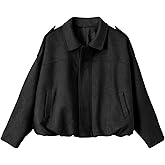 EVALESS Womens Faux Suede Bomber Jackets Long Sleeve Spring Coats Zip Up Cropped Jacket Trendy Outerwear with Pockets
