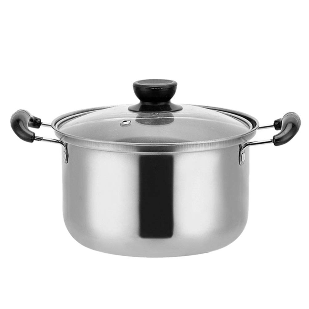 DOITOOL Stainless Steel Stock Pot with Glass Lid Steel Soup Pot Cooking Pot Hot Pot with Handle 16 x 16 x 8cm