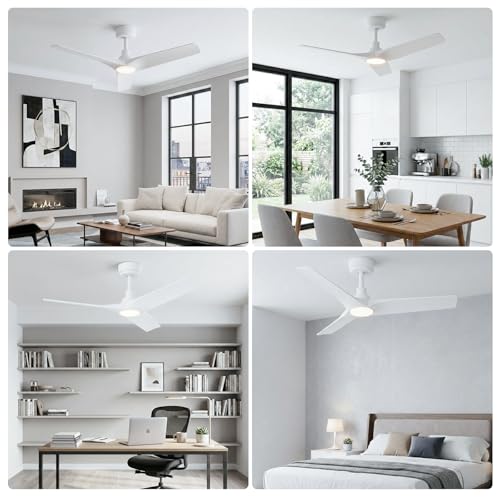 AUTODAY Ceiling Fan With Led Light, 18W Dimmable, Silent DC Motor 32W, 106Cm, ABS Blades, Memory Remote, 6 Speed, White