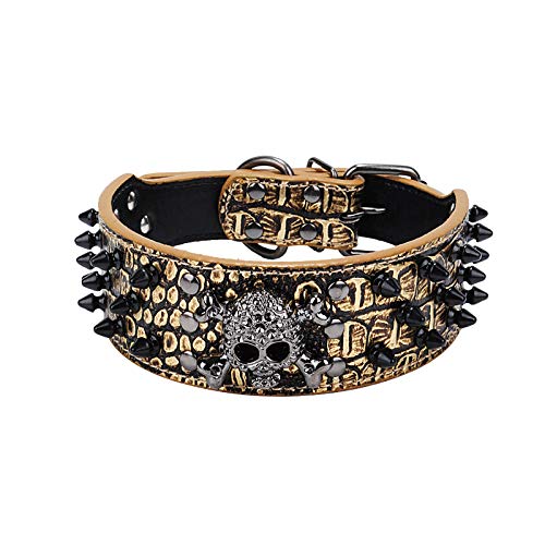 haoyueer Sharp Spiked Studded Dog Collar 2 Inch Width Stylish Leather Dog Collars for Medium & Large Dogs Pitbull,Labrador,Boxer Rottweiler German Shepherd … (L, Gold-3)