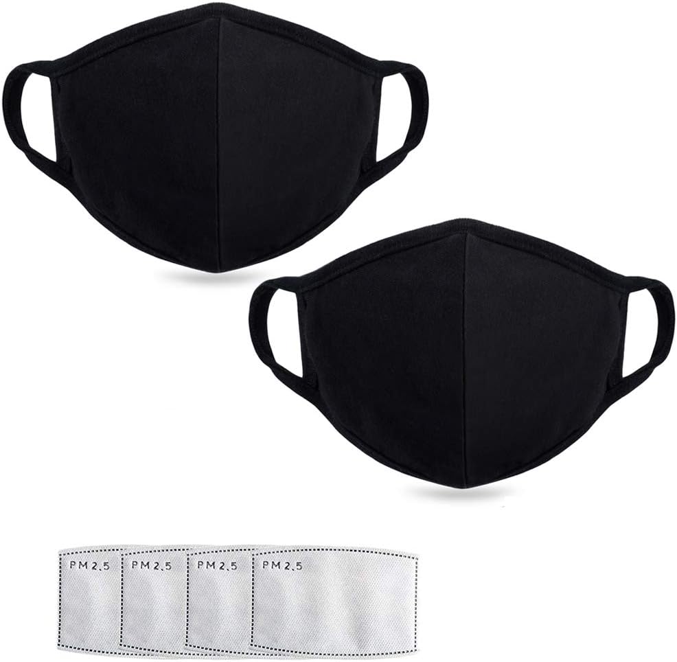 IKJK Anti Air Dust Masks and Smoke Pollution Mask - Reusable Washable Comfy - Anti Flu Activated Carbon N95 N99 PM2.5 Filters for Allergy for Women Man Black (2PCS Black with 4 Filter)