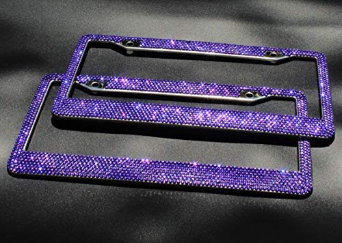 JUSHACHENGTA 8 Rows Handmade Bling Bling Rhinestones Stainless Steel Car License Plate Frame with Screws Caps-2 Pack - Thumbnail 5