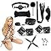 MISSTU BDSM Restraints Cosplay Sex Toys for Beginners 15 Pcs Bondage Restraints Set Fetish Bed Restraints Kits Light SM Adult Games Safe BDSM Cuffs Nipple Clamps Flogger Ball Gag Blindfold Rope Black