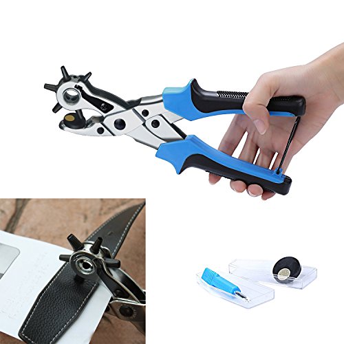 Revolving Punch Plier Kit, SCS ETC Leather Belt Hole Punch Plier 6 Round Hole Size Head revolves for DIY Hand Made, Professional Puncher for Belt, Saddle, Watch Strap, Shoe, Fabric and Paper