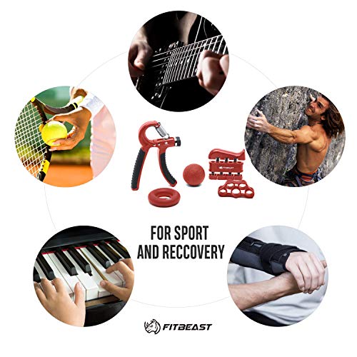 FitBeast-Handtrainer-zur-Kraftsteigerung-Unterarmgriff-Trainingsset-5er-Pack-Verstellbarer-Handtrainer-Finger-Trainingsgeraet-Fingerstretcher-Trainingsring-Stressabbau-Griffkugel-fuer-Sportler