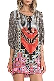 Azbro Women's Bohemian Neck Tie Ethnic Style Floral Print Chiffon Shift Dress
