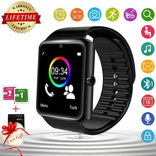 Bluetooth Smart Watch With Camera Sim Card Slot Touch Screen Smartwatch Unlocked Cell Phone Watch Sports Smart Wrist Watch For Android Phones Samsung Sony IOS Iphone 6s 7 Plus 8 X M (black)